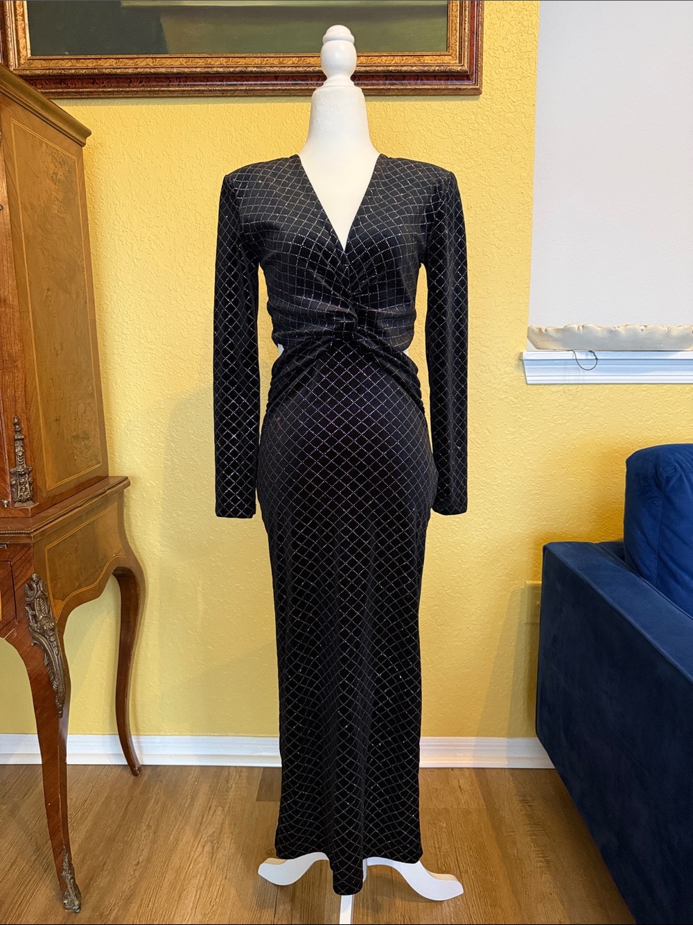 Zara Black Long Sleeve Twist-Front Maxi Dress